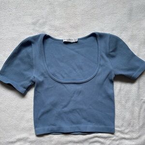 Stradivarius Ribbed Blue Blouse